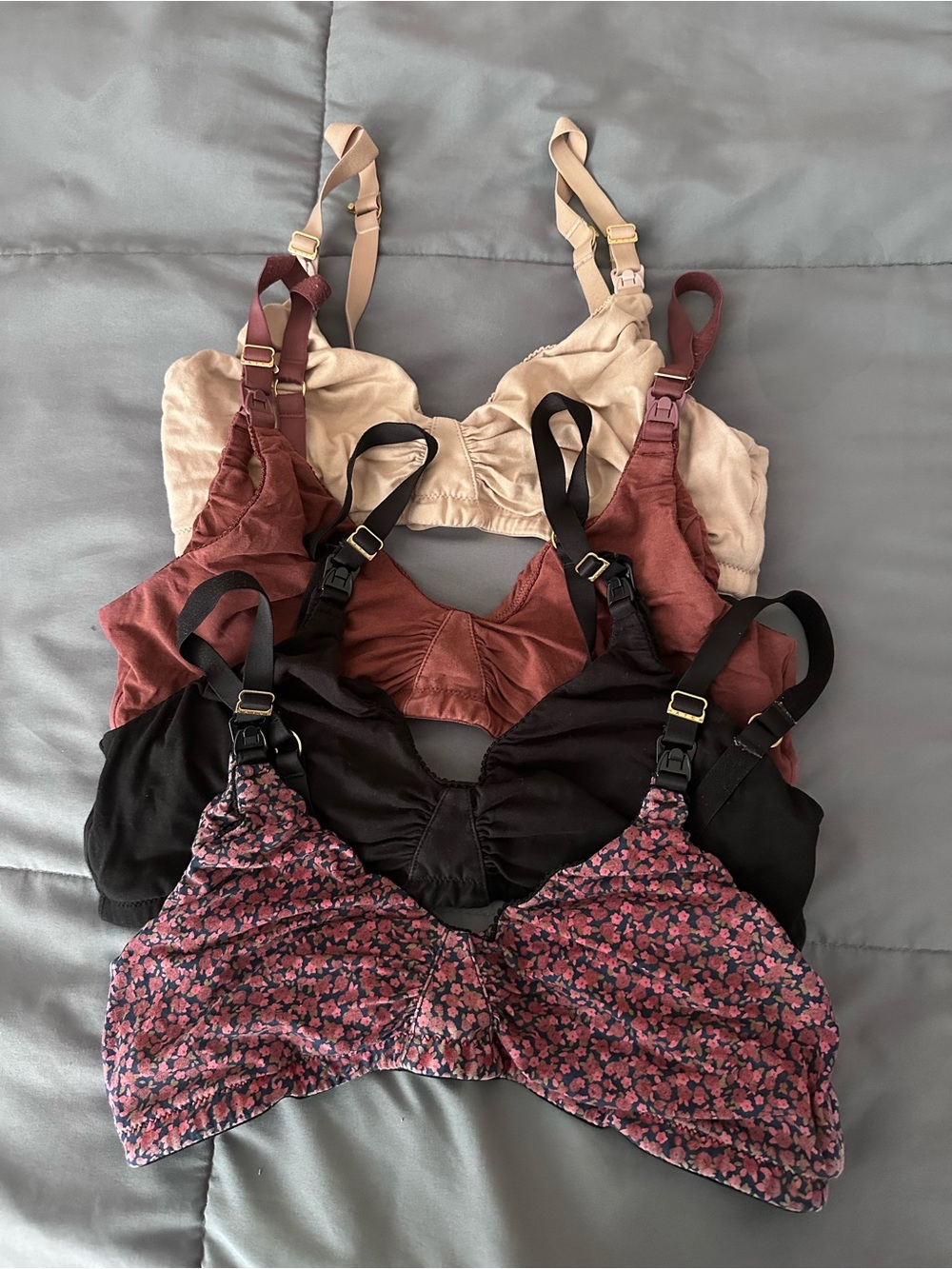 4 Pack HATCH Everyday Nursing Bras - Pink Floral, Black, Rust, and Nude